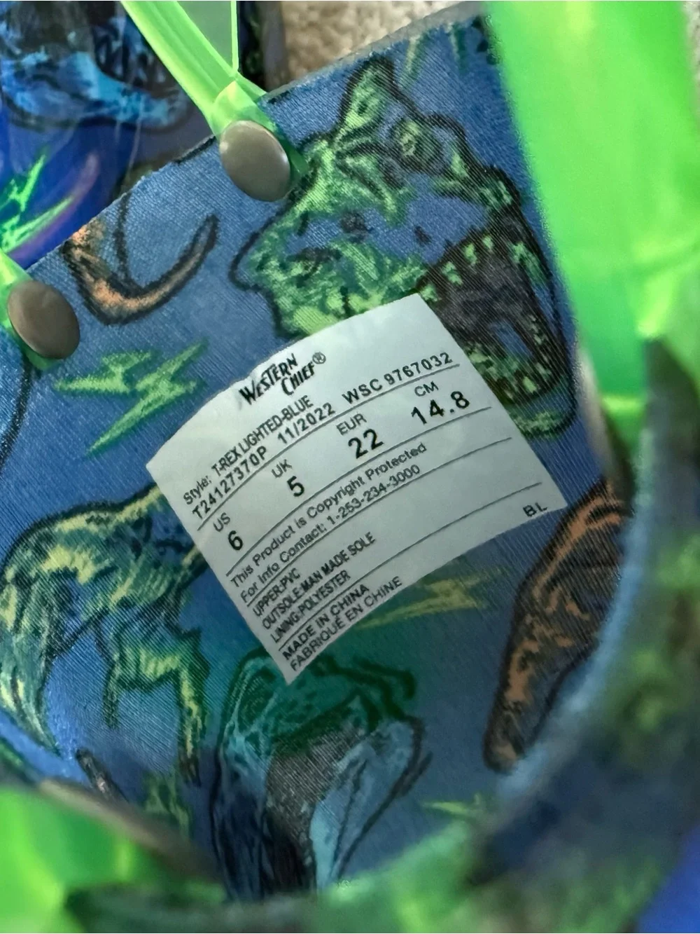 Western Chief T-Rex Light-Up Rain Boots toddler size 6